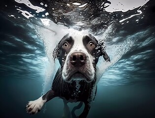 dog swims in ocean