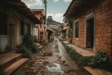 Fototapeta na wymiar View of colonial Barichara street, Colombia. Generative AI