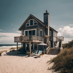 classic beach house. generative AI illustration.