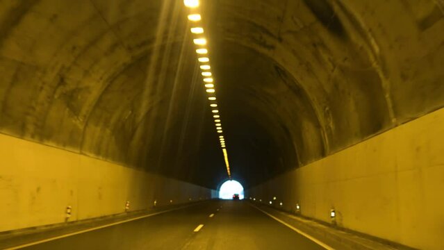 Car inside the tunnel, view from the car