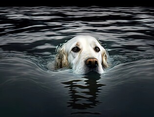 dog swims in ocean