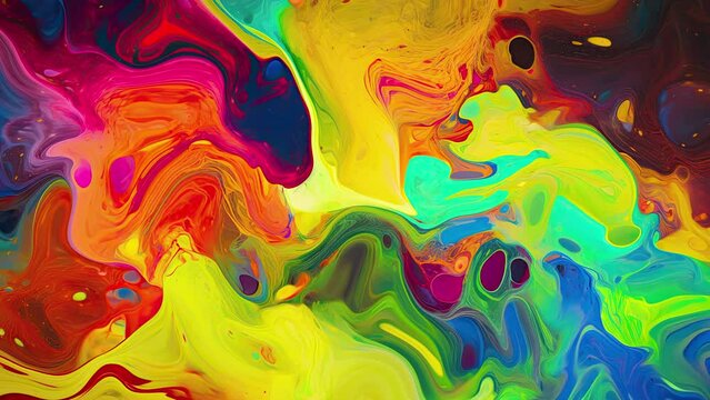 Liquid colored spalsh background video, creative slow motion graphics with fluid art design and dissolving effect, mixing marble texture with paint material for business use