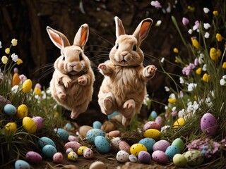 cute bunny with easter eggs