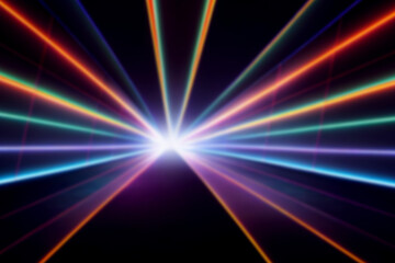 Neon lights retro cyberpunk lasers and light overlays isolated on black background