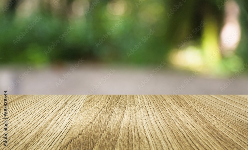 Canvas Prints Rustic wooden texture desk on blur forest background