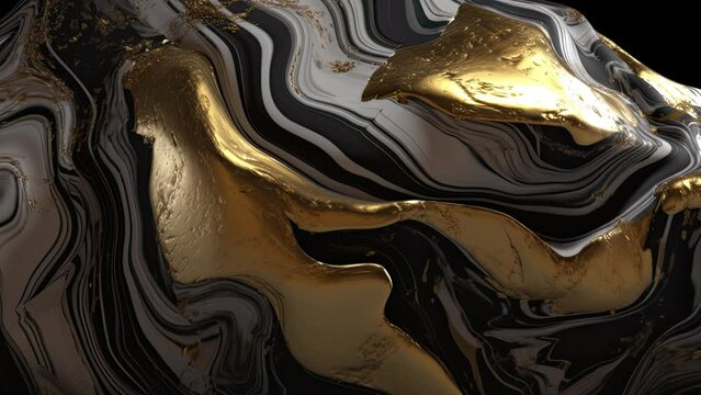 Luxury liquid gold background video, creative slow motion graphics with fluid art design and dissolving effect, mixing marble texture with paint material for business use