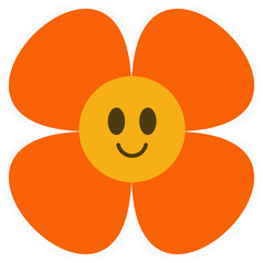 Daisy groovy flower. Smiling retro floral face. Y2k simple design. Cartoon chamomile character.