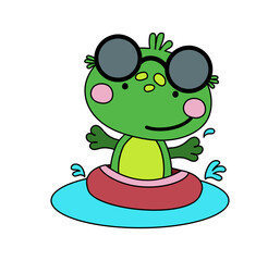 Frog character Vector color doodle illustration isolated on white background