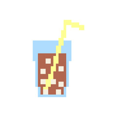 Refreshing drinks and cocktails with ice in pixel style. White background.