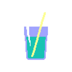 Refreshing drinks and cocktails in pixel style. White background.
