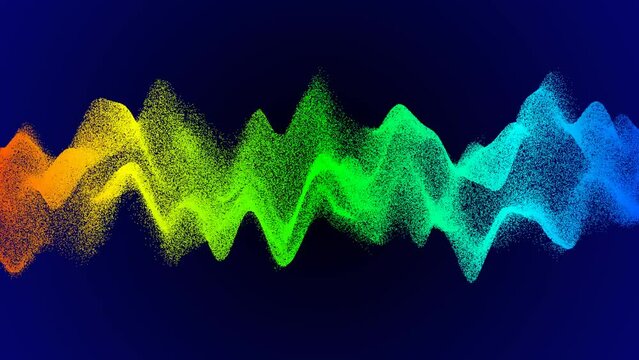 Abstract waving smooth lines with particles dots. Animation of seamless loop