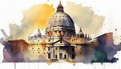 Vatican in watercolor style by Generative AI - obrazy, fototapety, plakaty