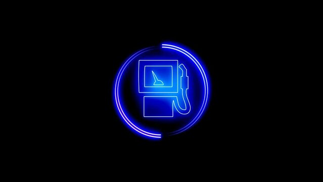 Blue color oil icon neon circle animation on isolated black background 