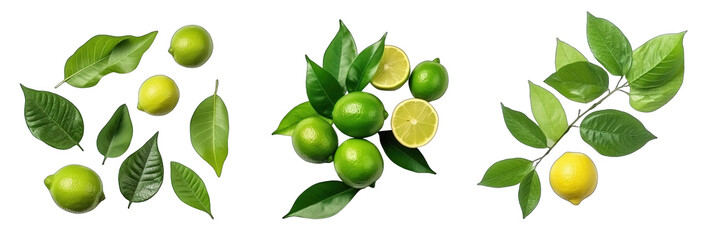 Set of lime with leaves on transparent background