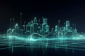 City of the future. Smart city and abstract line and dot connect with gradient line design , big data connection technology concept. Generative AI
