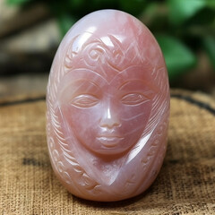 handmade carved rose quartz egg Yoni IA generativa