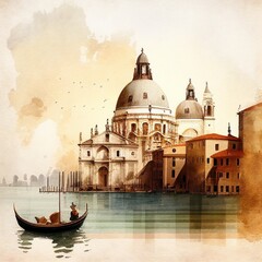 Fototapeta na wymiar Venice in watercolor style by Generative AI