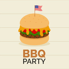 Memorial Day barbecue party greeting card. American summer bbq food. Vector illustration.