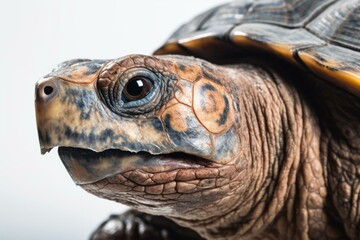 Fototapeta na wymiar Close-up of an isolated adult Galapagos turtle on a white background. Generative AI
