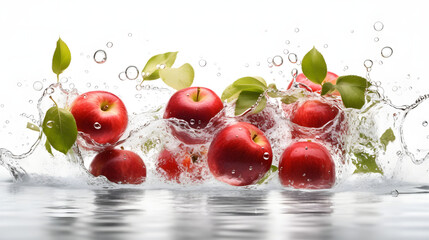 apples over water, water splash with fruits, generated by ai