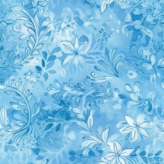 Fototapeta na wymiar Light blue floral watercolor seamless pattern. Generative AI background