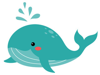 Vector illustration of a whale cartoon. Cute and beautiful hand drawn whale. Sea animal vector illustration.