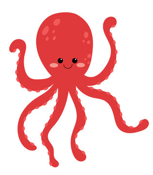 Vector illustration of cartoon octopus. Cute and beautiful hand drawn octopus. Sea animal vector illustration.