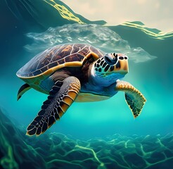 Tortuga en libertad en el océano