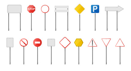 Set of realistic road signs. Isolated on transparent background.