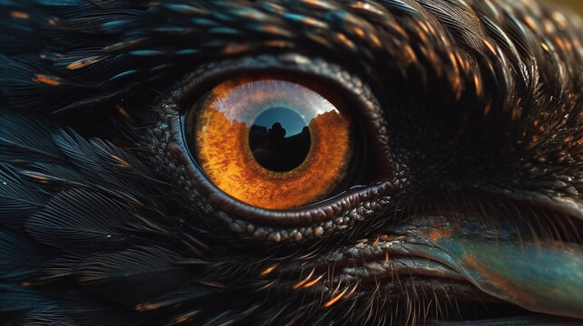 close up of a crow's eye