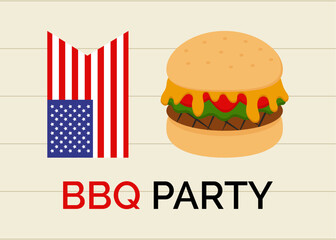 Memorial Day barbecue party greeting card. American summer bbq food. Vector illustration.