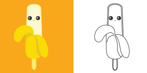 Coloring page banana ice cream. Coloring book for children. Educational children game, ice cream drawing kids activity, printable sheet. Colouring Ice cream the yummy summer snacks