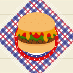 Memorial Day barbecue party greeting card. American summer bbq food. Vector illustration.