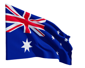 Waving Australia flag isolated on white. Illustration in official colors and proportion correctly. Transparent.