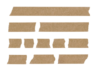 Collection of adhesive tape pieces on transparent background