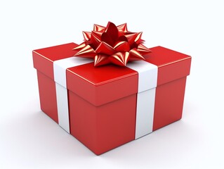 Red gift box with red bow on white background
