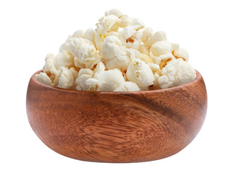 Delicious popcorn in a wooden bowl, cut out