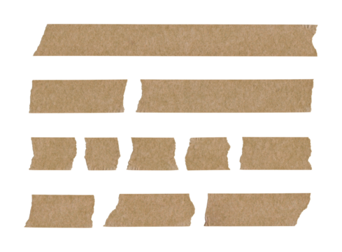 Collection of adhesive tape pieces on transparent background