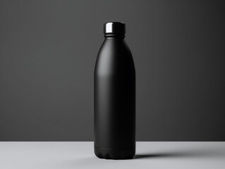 Black plastic bottle mockup on grey background