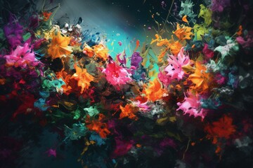 Naklejka na ściany i meble Vibrant abstract painting of spring flowers. Multicolored illustration. Generative AI