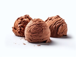 Fototapeta premium Scoops of chocolate ice cream on white background, closeup