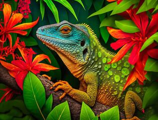 Green lizard in Rainforest