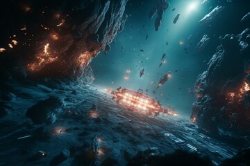 Epic space battle scenes featuring intricate spacecrafts, brought to life with Unreal Engine 5. A fusion of sci-fi, fantasy, and nature. Generative AI