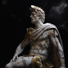 Obraz premium Une sculpture en marbre, statue d'une personne stoïcienne grecque ou romaine, représentant le stoïcisme. Avec des lignes dorées et noires, kintsugi