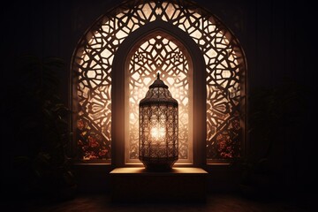 Illustration of a window with Arabic-style design. Generative AI