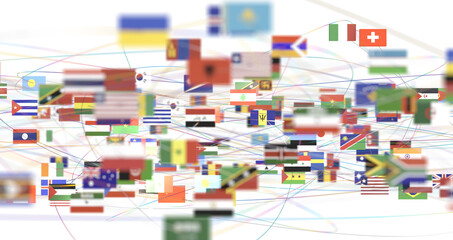 World map with all states and their flags,3d render