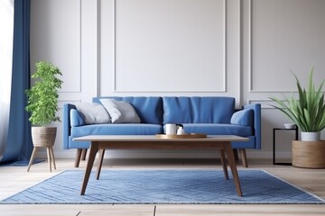 interior background render stylish home blue simple loft design floor light decor. Generative AI.