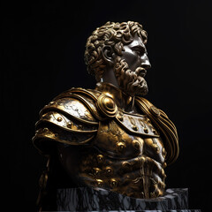 Obraz premium Une sculpture en marbre, statue d'une personne stoïcienne grecque ou romaine, représentant le stoïcisme. Avec des lignes dorées et noires, kintsugi.