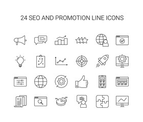 Line icon set. SEO and promotion pack. Vector Illustration