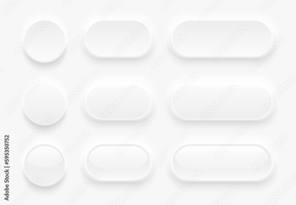 Aufkleber White buttons for user interface, simple circle 3D modern design